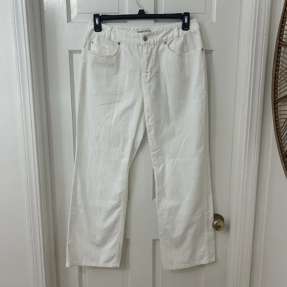 Pendleton Women's White‎ Straight Leg Stretch Denim Pants Jeans Size 12 Petite